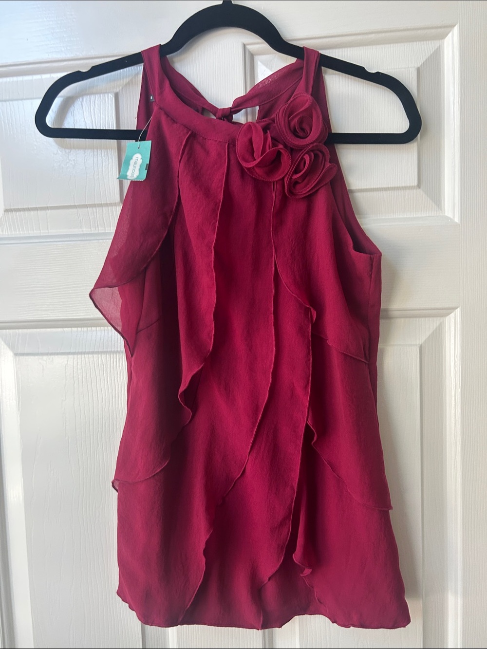 Maurices Burgundy Ruffle Halter Camisole with Floral Detail